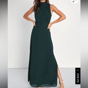 Lulu’s Classic Elegance Emerald Chiffon Sleeveless Mock Neck Maxi Dress Size 2X